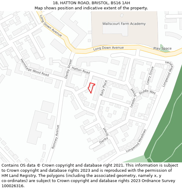 18, HATTON ROAD, BRISTOL, BS16 1AH: Location map and indicative extent of plot