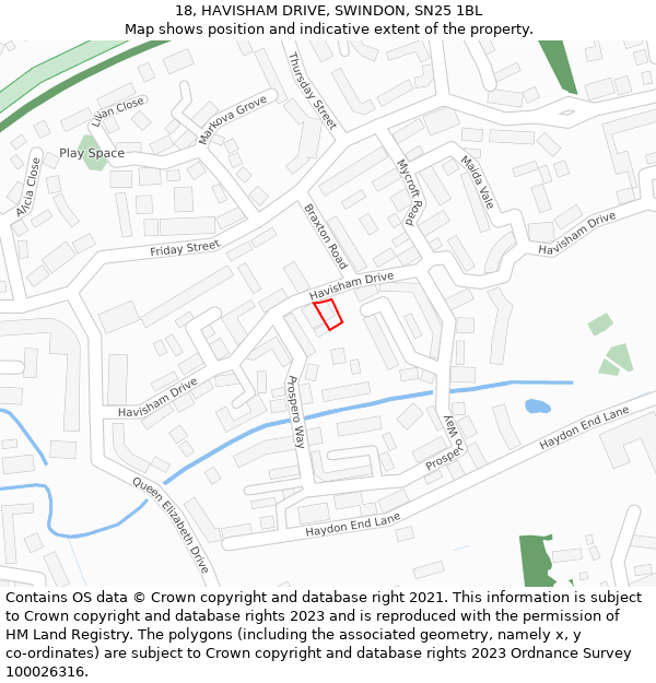 18, HAVISHAM DRIVE, SWINDON, SN25 1BL: Location map and indicative extent of plot