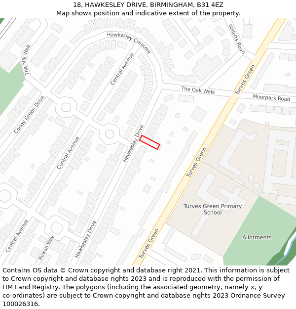 18, HAWKESLEY DRIVE, BIRMINGHAM, B31 4EZ: Location map and indicative extent of plot