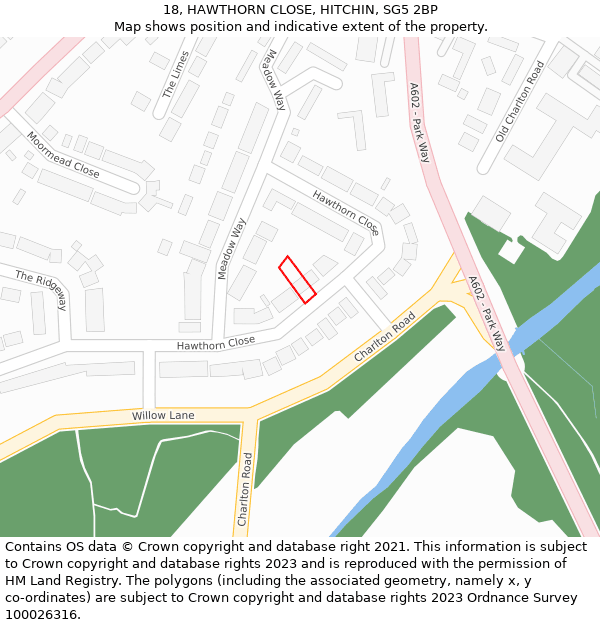 18, HAWTHORN CLOSE, HITCHIN, SG5 2BP: Location map and indicative extent of plot