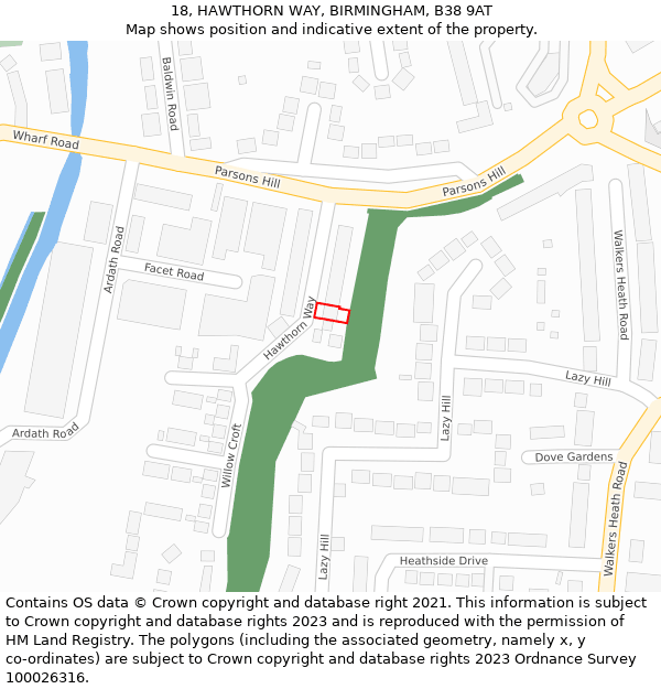 18, HAWTHORN WAY, BIRMINGHAM, B38 9AT: Location map and indicative extent of plot