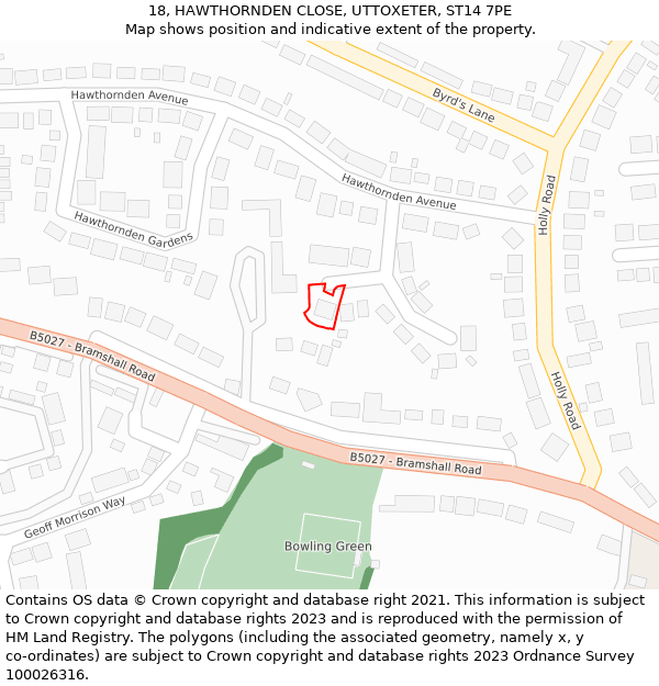 18, HAWTHORNDEN CLOSE, UTTOXETER, ST14 7PE: Location map and indicative extent of plot