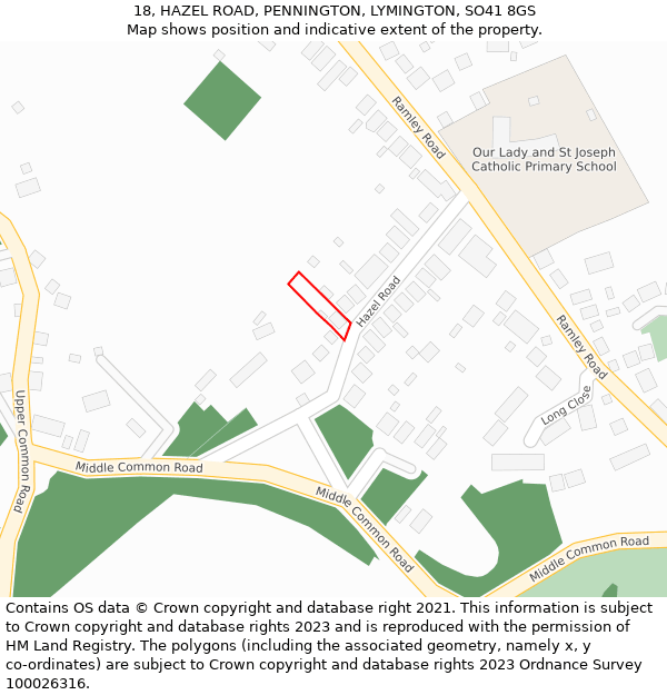 18, HAZEL ROAD, PENNINGTON, LYMINGTON, SO41 8GS: Location map and indicative extent of plot