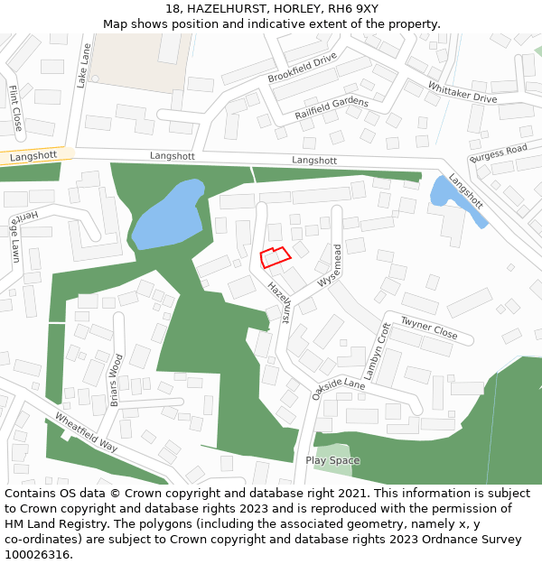 18, HAZELHURST, HORLEY, RH6 9XY: Location map and indicative extent of plot