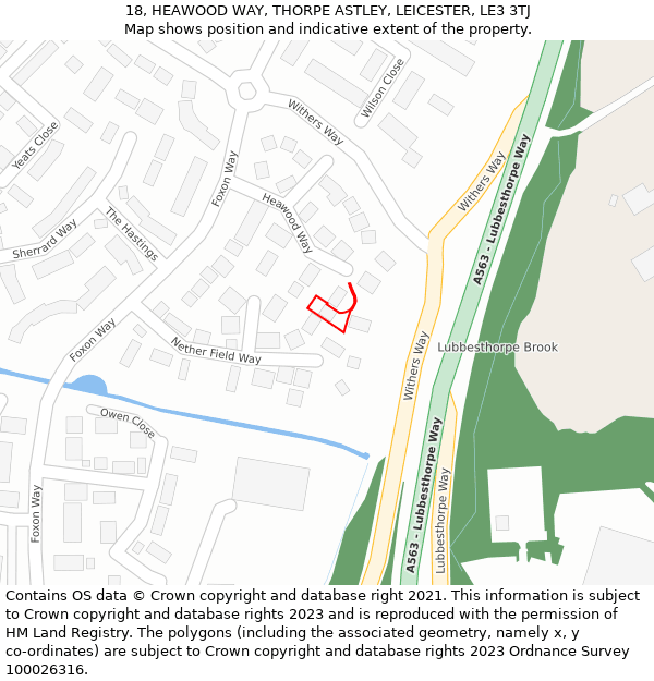 18, HEAWOOD WAY, THORPE ASTLEY, LEICESTER, LE3 3TJ: Location map and indicative extent of plot