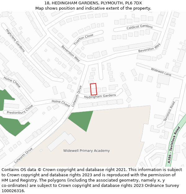 18, HEDINGHAM GARDENS, PLYMOUTH, PL6 7DX: Location map and indicative extent of plot