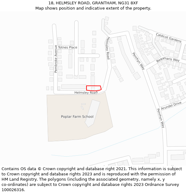 18, HELMSLEY ROAD, GRANTHAM, NG31 8XF: Location map and indicative extent of plot