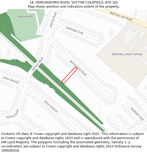 18, HEMLINGFORD ROAD, SUTTON COLDFIELD, B76 1JQ: Location map and indicative extent of plot