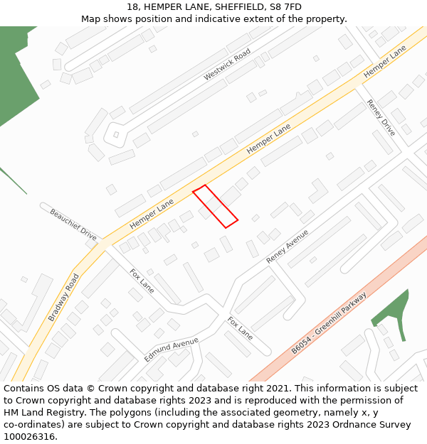 18, HEMPER LANE, SHEFFIELD, S8 7FD: Location map and indicative extent of plot