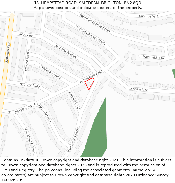 18, HEMPSTEAD ROAD, SALTDEAN, BRIGHTON, BN2 8QD: Location map and indicative extent of plot