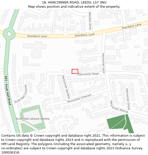 18, HENCONNER ROAD, LEEDS, LS7 3NU: Location map and indicative extent of plot