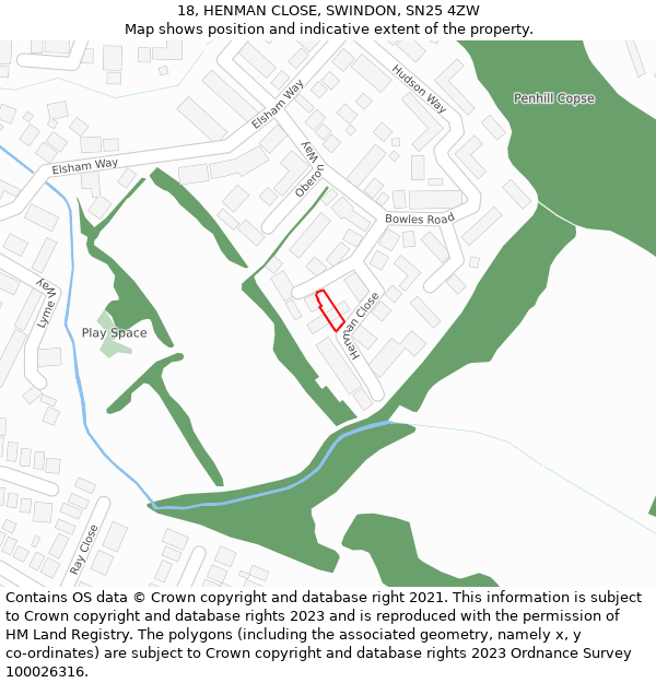 18, HENMAN CLOSE, SWINDON, SN25 4ZW: Location map and indicative extent of plot