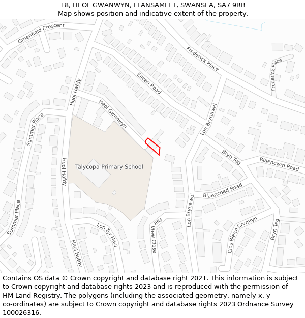 18, HEOL GWANWYN, LLANSAMLET, SWANSEA, SA7 9RB: Location map and indicative extent of plot