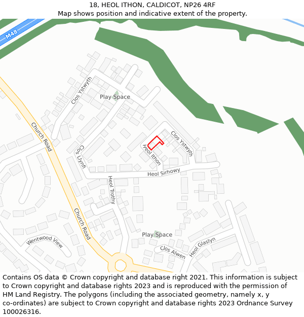 18, HEOL ITHON, CALDICOT, NP26 4RF: Location map and indicative extent of plot