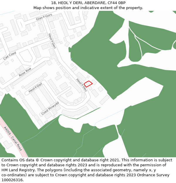 18, HEOL Y DERI, ABERDARE, CF44 0BP: Location map and indicative extent of plot