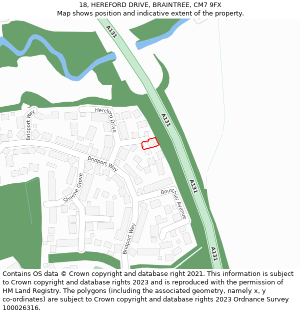 18, HEREFORD DRIVE, BRAINTREE, CM7 9FX: Location map and indicative extent of plot