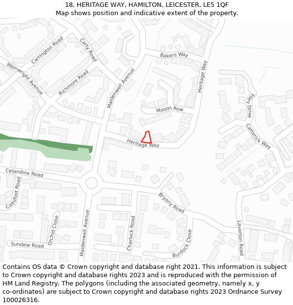 18, HERITAGE WAY, HAMILTON, LEICESTER, LE5 1QF: Location map and indicative extent of plot