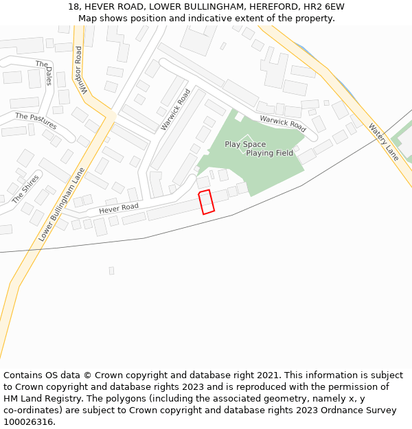 18, HEVER ROAD, LOWER BULLINGHAM, HEREFORD, HR2 6EW: Location map and indicative extent of plot