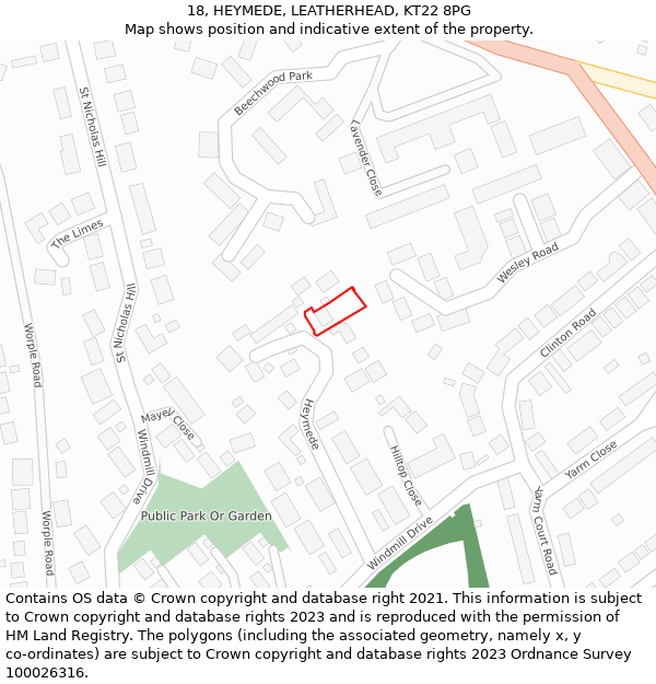 18, HEYMEDE, LEATHERHEAD, KT22 8PG: Location map and indicative extent of plot