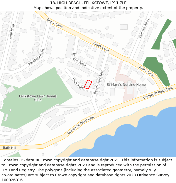 18, HIGH BEACH, FELIXSTOWE, IP11 7LE: Location map and indicative extent of plot