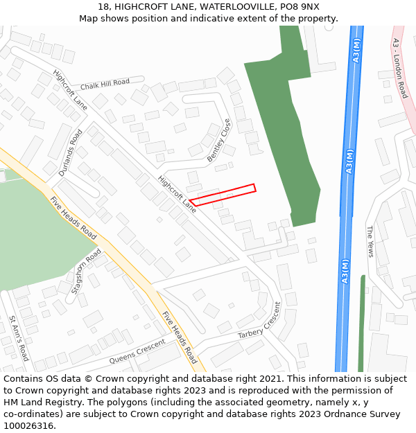 18, HIGHCROFT LANE, WATERLOOVILLE, PO8 9NX: Location map and indicative extent of plot