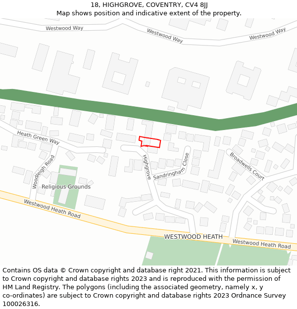 18, HIGHGROVE, COVENTRY, CV4 8JJ: Location map and indicative extent of plot