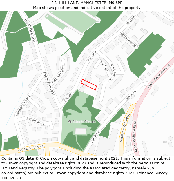 18, HILL LANE, MANCHESTER, M9 6PE: Location map and indicative extent of plot