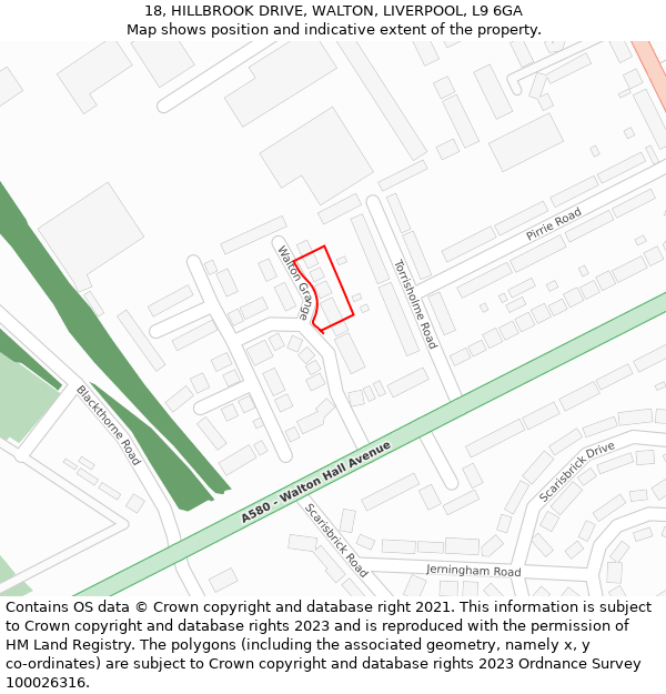 18, HILLBROOK DRIVE, WALTON, LIVERPOOL, L9 6GA: Location map and indicative extent of plot