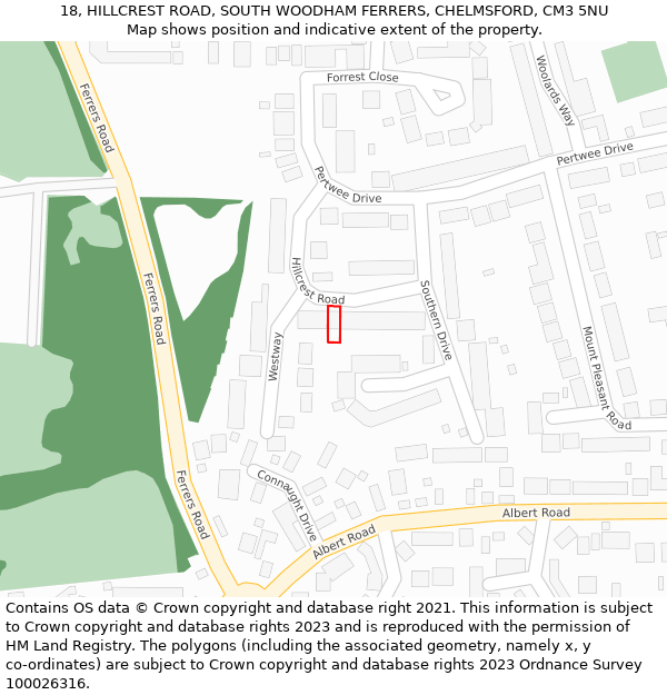 18, HILLCREST ROAD, SOUTH WOODHAM FERRERS, CHELMSFORD, CM3 5NU: Location map and indicative extent of plot