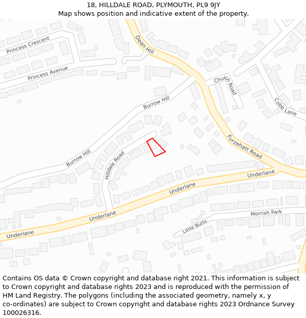 18, HILLDALE ROAD, PLYMOUTH, PL9 9JY: Location map and indicative extent of plot