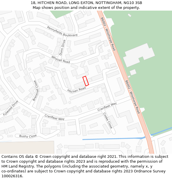 18, HITCHEN ROAD, LONG EATON, NOTTINGHAM, NG10 3SB: Location map and indicative extent of plot