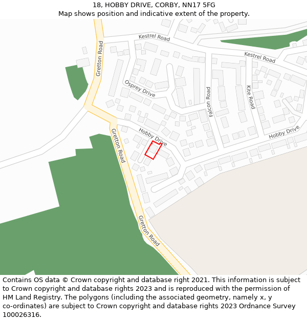 18, HOBBY DRIVE, CORBY, NN17 5FG: Location map and indicative extent of plot