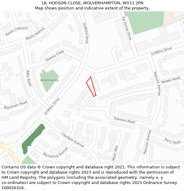 18, HODSON CLOSE, WOLVERHAMPTON, WV11 2PN: Location map and indicative extent of plot
