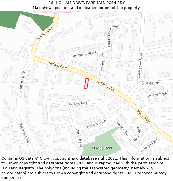 18, HOLLAM DRIVE, FAREHAM, PO14 3DY: Location map and indicative extent of plot