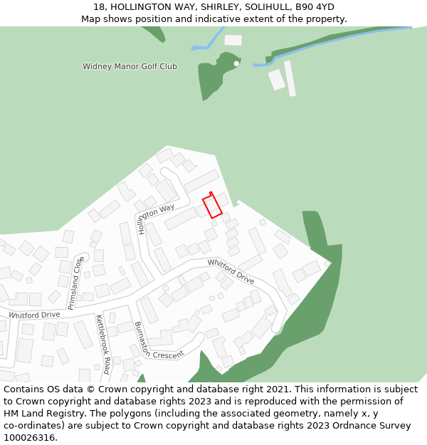 18, HOLLINGTON WAY, SHIRLEY, SOLIHULL, B90 4YD: Location map and indicative extent of plot