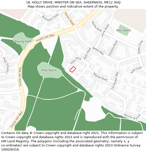 18, HOLLY DRIVE, MINSTER ON SEA, SHEERNESS, ME12 3GQ: Location map and indicative extent of plot