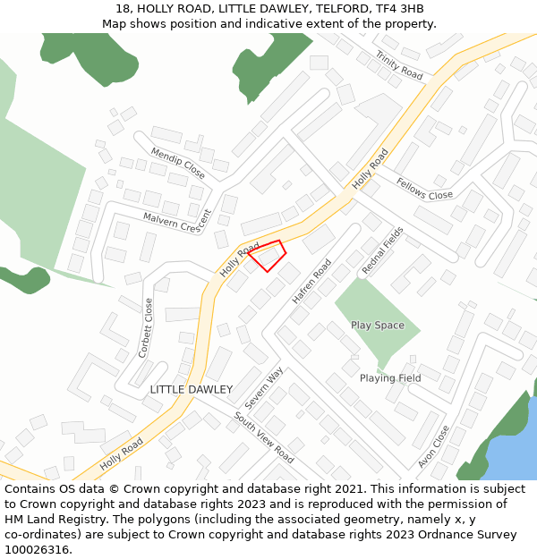 18, HOLLY ROAD, LITTLE DAWLEY, TELFORD, TF4 3HB: Location map and indicative extent of plot