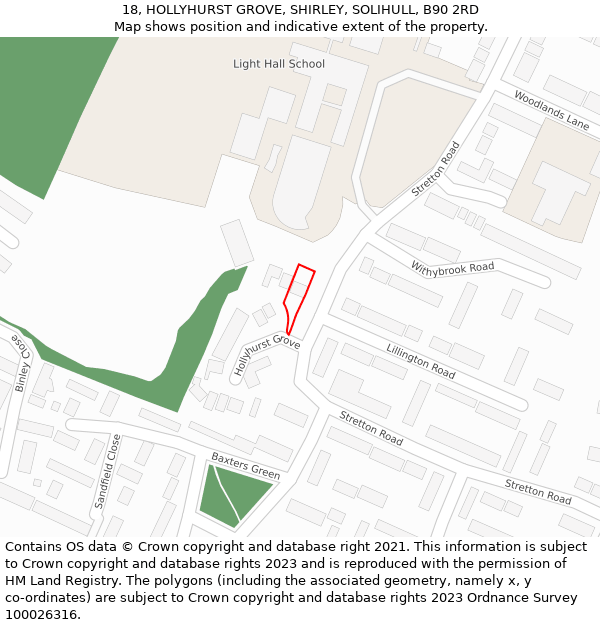 18, HOLLYHURST GROVE, SHIRLEY, SOLIHULL, B90 2RD: Location map and indicative extent of plot