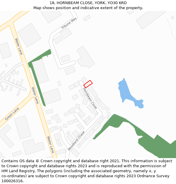 18, HORNBEAM CLOSE, YORK, YO30 6RD: Location map and indicative extent of plot