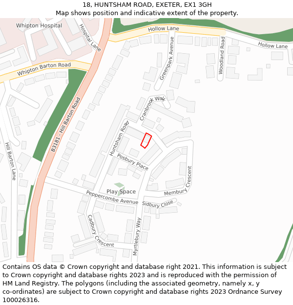 18, HUNTSHAM ROAD, EXETER, EX1 3GH: Location map and indicative extent of plot
