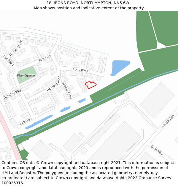 18, IRONS ROAD, NORTHAMPTON, NN5 6WL: Location map and indicative extent of plot