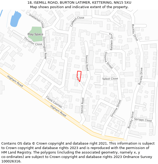 18, ISEMILL ROAD, BURTON LATIMER, KETTERING, NN15 5XU: Location map and indicative extent of plot