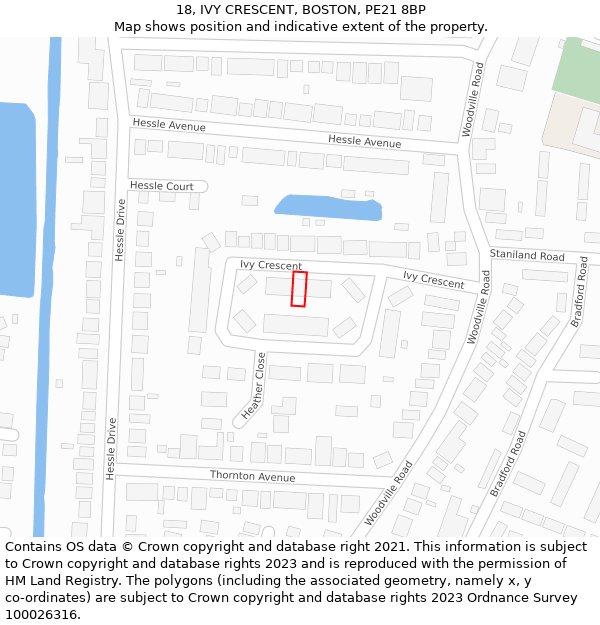 18, IVY CRESCENT, BOSTON, PE21 8BP: Location map and indicative extent of plot