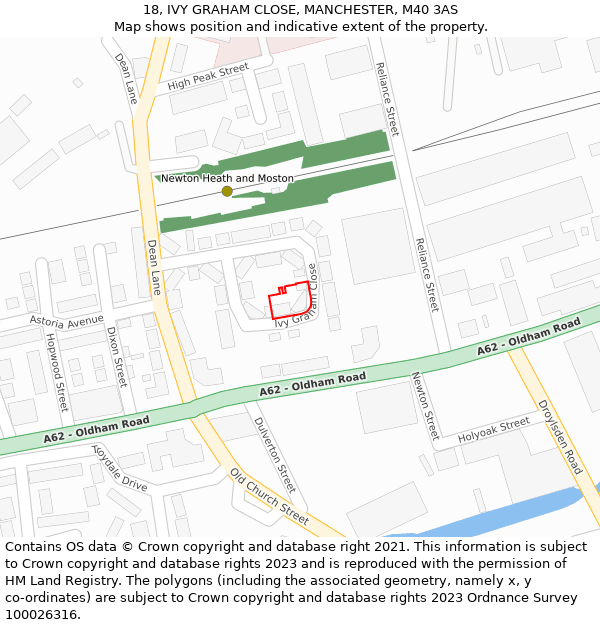 18, IVY GRAHAM CLOSE, MANCHESTER, M40 3AS: Location map and indicative extent of plot