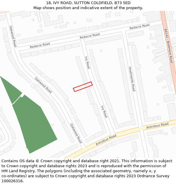 18, IVY ROAD, SUTTON COLDFIELD, B73 5ED: Location map and indicative extent of plot