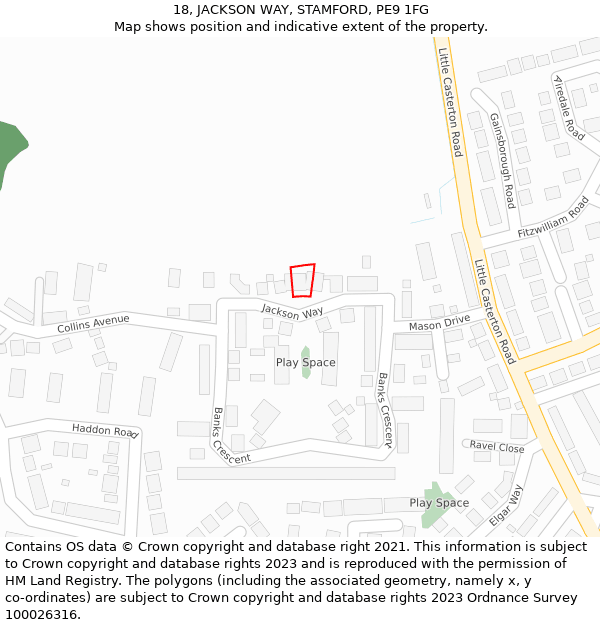 18, JACKSON WAY, STAMFORD, PE9 1FG: Location map and indicative extent of plot