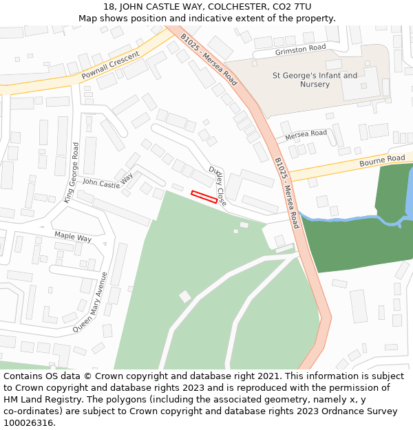 18, JOHN CASTLE WAY, COLCHESTER, CO2 7TU: Location map and indicative extent of plot