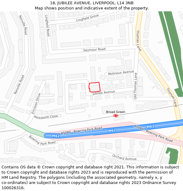 18, JUBILEE AVENUE, LIVERPOOL, L14 3NB: Location map and indicative extent of plot