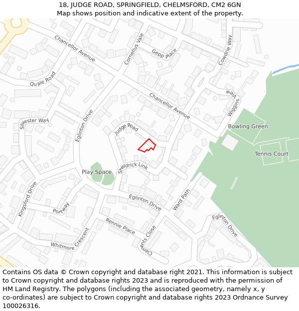 18, JUDGE ROAD, SPRINGFIELD, CHELMSFORD, CM2 6GN: Location map and indicative extent of plot