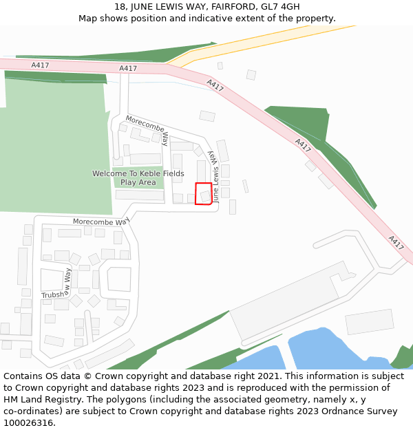 18, JUNE LEWIS WAY, FAIRFORD, GL7 4GH: Location map and indicative extent of plot